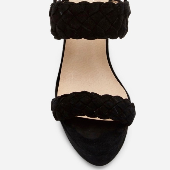 Black Suede Block Heel Platform Heels - Picture 3 of 14